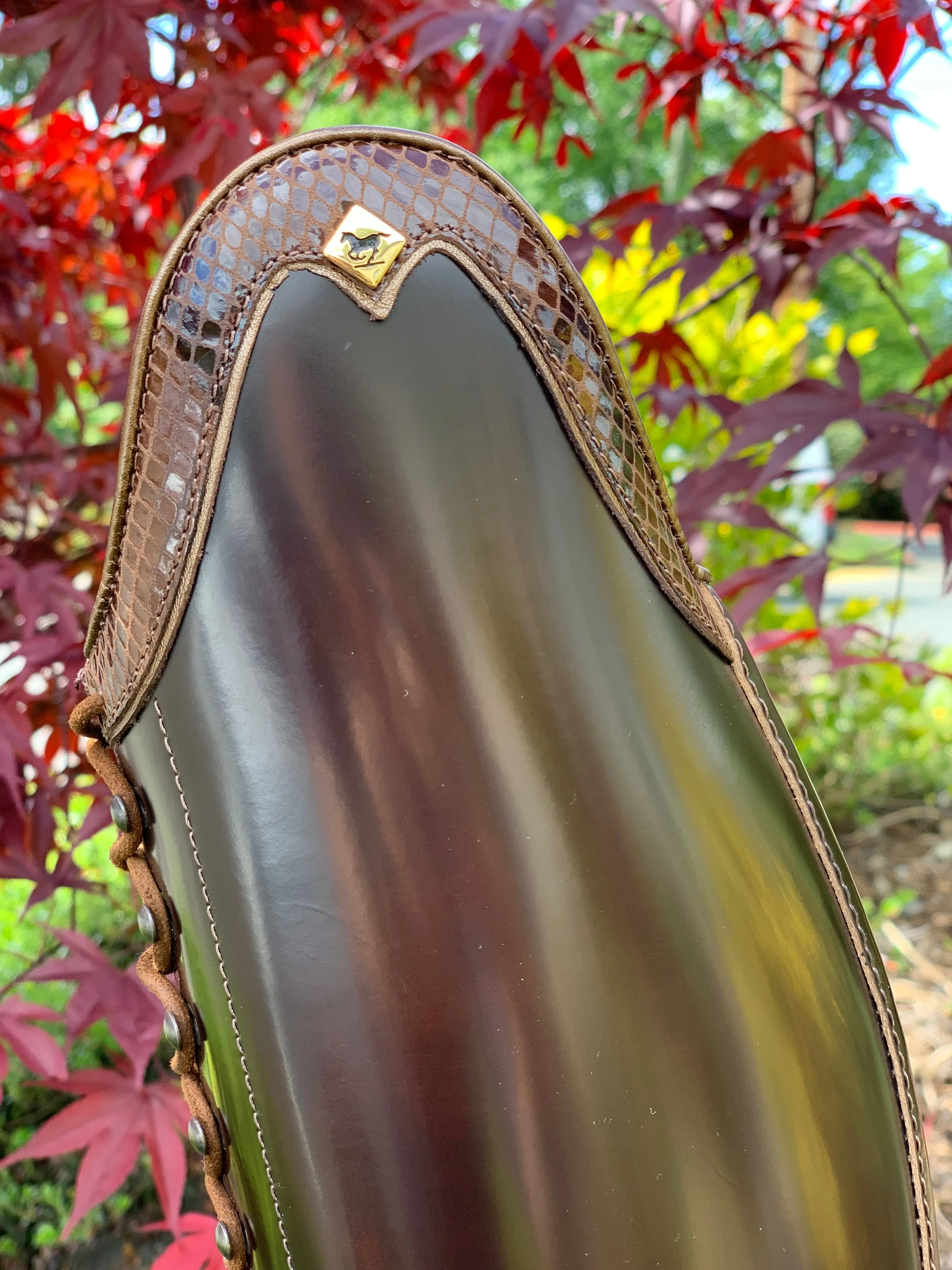 Custom DeNiro Tintoretto Dressage Boot - Brushed Brown with Rondine Print Top