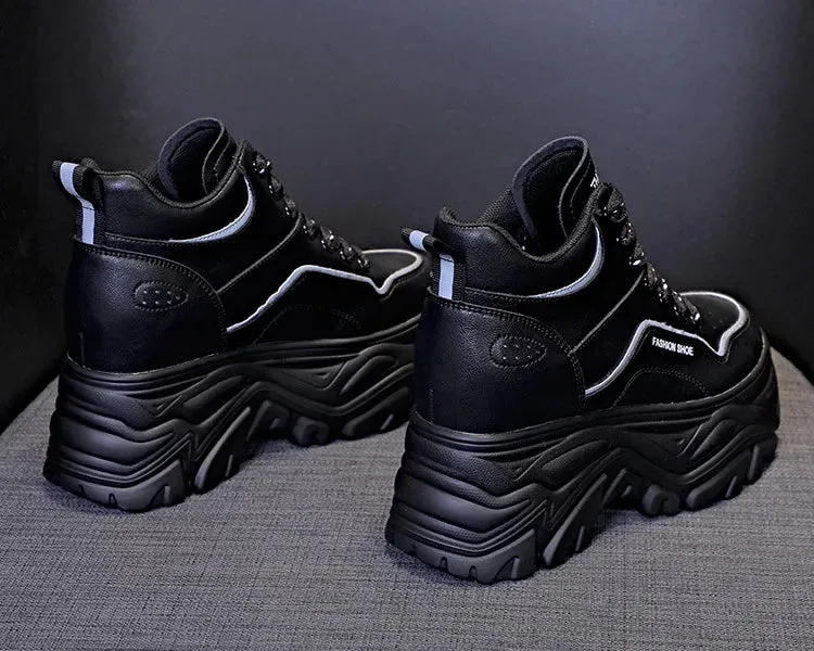 Joskaa 2024 New Platform Black Leather Sneakers