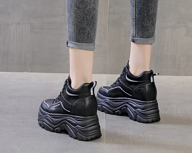 Joskaa 2024 New Platform Black Leather Sneakers