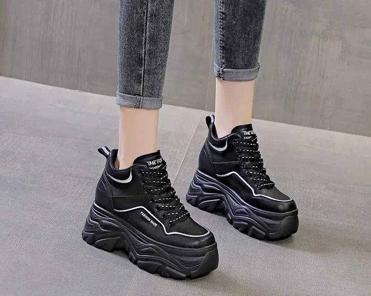 Joskaa 2024 New Platform Black Leather Sneakers