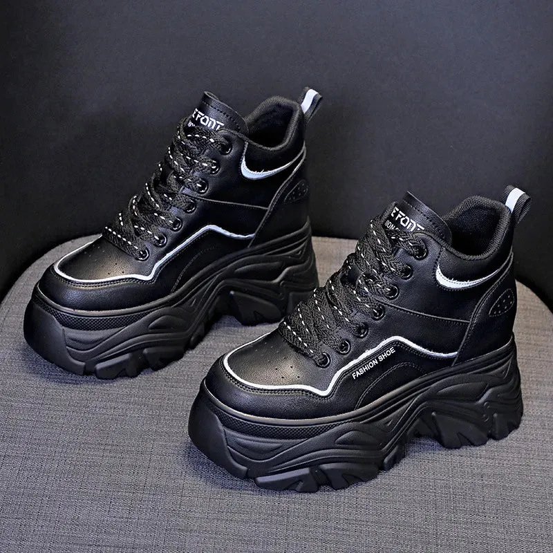 Joskaa 2024 New Platform Black Leather Sneakers