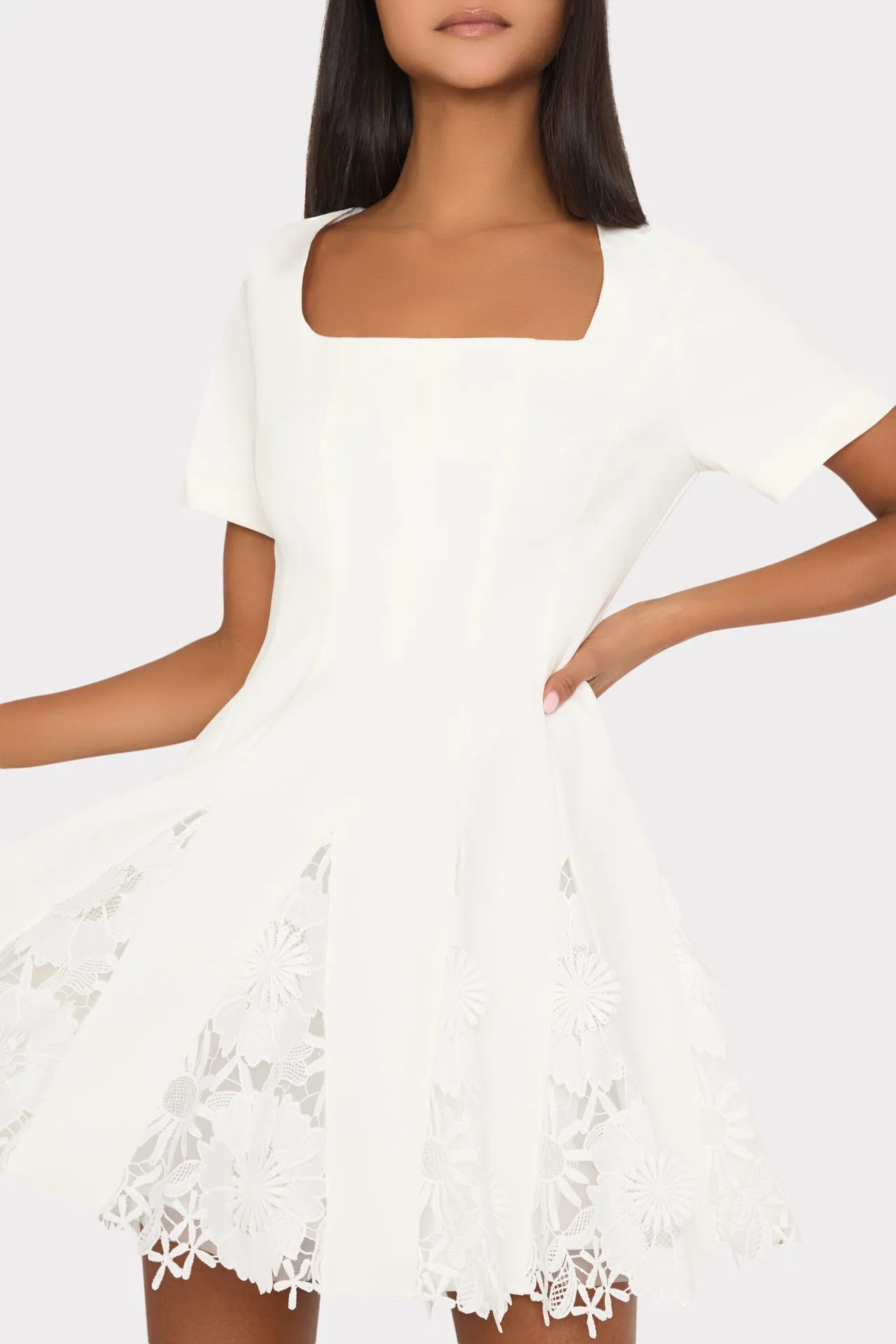 Joy Lace Combo Mini Godet Dress