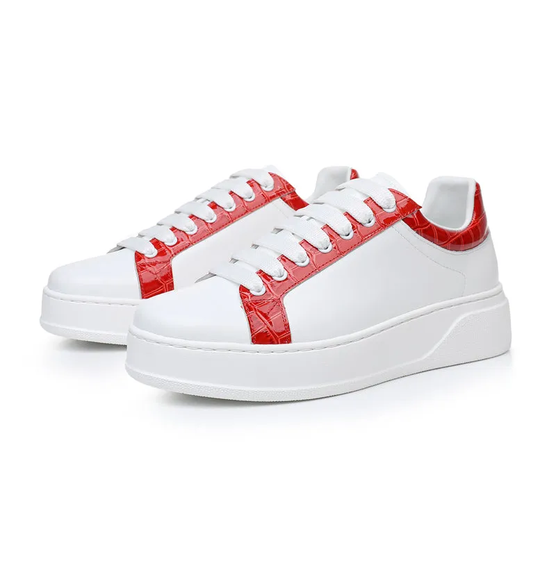 LuxeCroco Platform Lace-up Stitching Exotic Sneakers