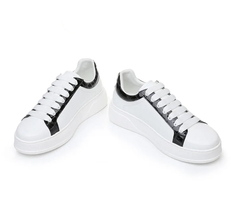 LuxeCroco Platform Lace-up Stitching Exotic Sneakers