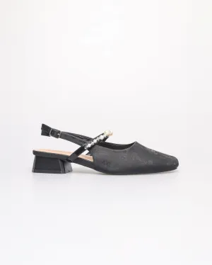 Tomaz NN459 Ladies Pearl Slingback Flats (Black)